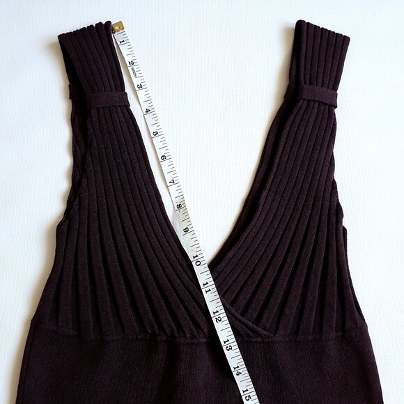 GRACE Pleated Knit Tank Top with Plunging Neckline in Maroon Purple - Picture 9 of 11